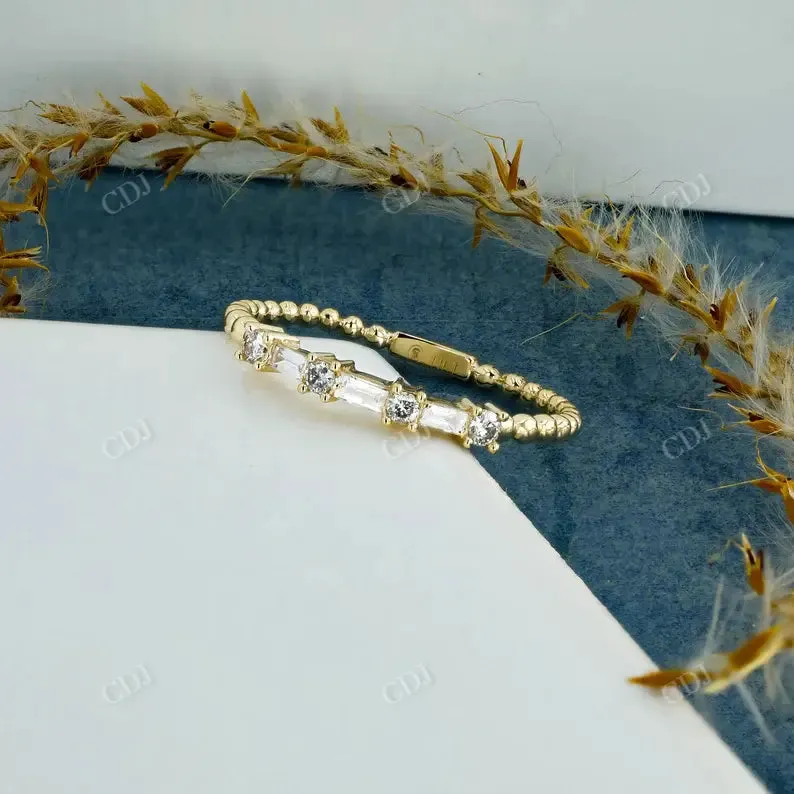 0.16CTW Lab Grown Diamond Baguette and Round Thin Beaded Stackable Band