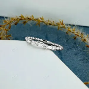 0.16CTW Lab Grown Diamond Baguette and Round Thin Beaded Stackable Band