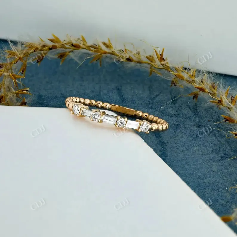 0.16CTW Lab Grown Diamond Baguette and Round Thin Beaded Stackable Band