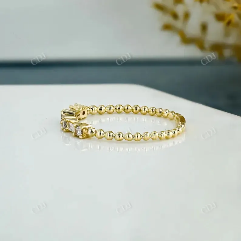 0.16CTW Lab Grown Diamond Baguette and Round Thin Beaded Stackable Band