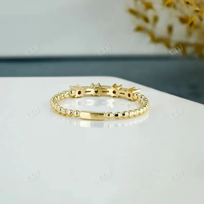 0.16CTW Lab Grown Diamond Baguette and Round Thin Beaded Stackable Band