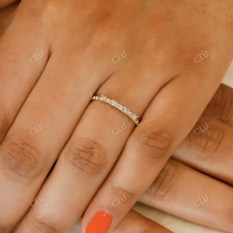 0.16CTW Lab Grown Diamond Baguette and Round Thin Beaded Stackable Band