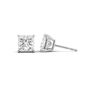 1 CTW Basket Stud Earrings Set With Princess Lab Diamonds