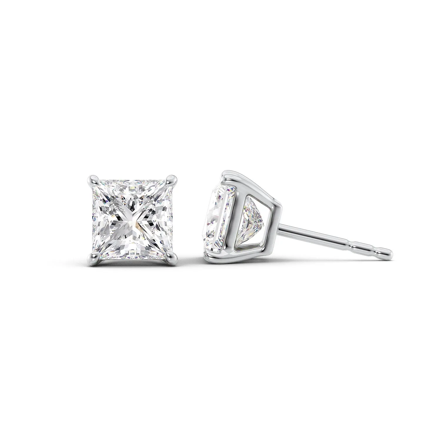 1 CTW Basket Stud Earrings Set With Princess Lab Diamonds