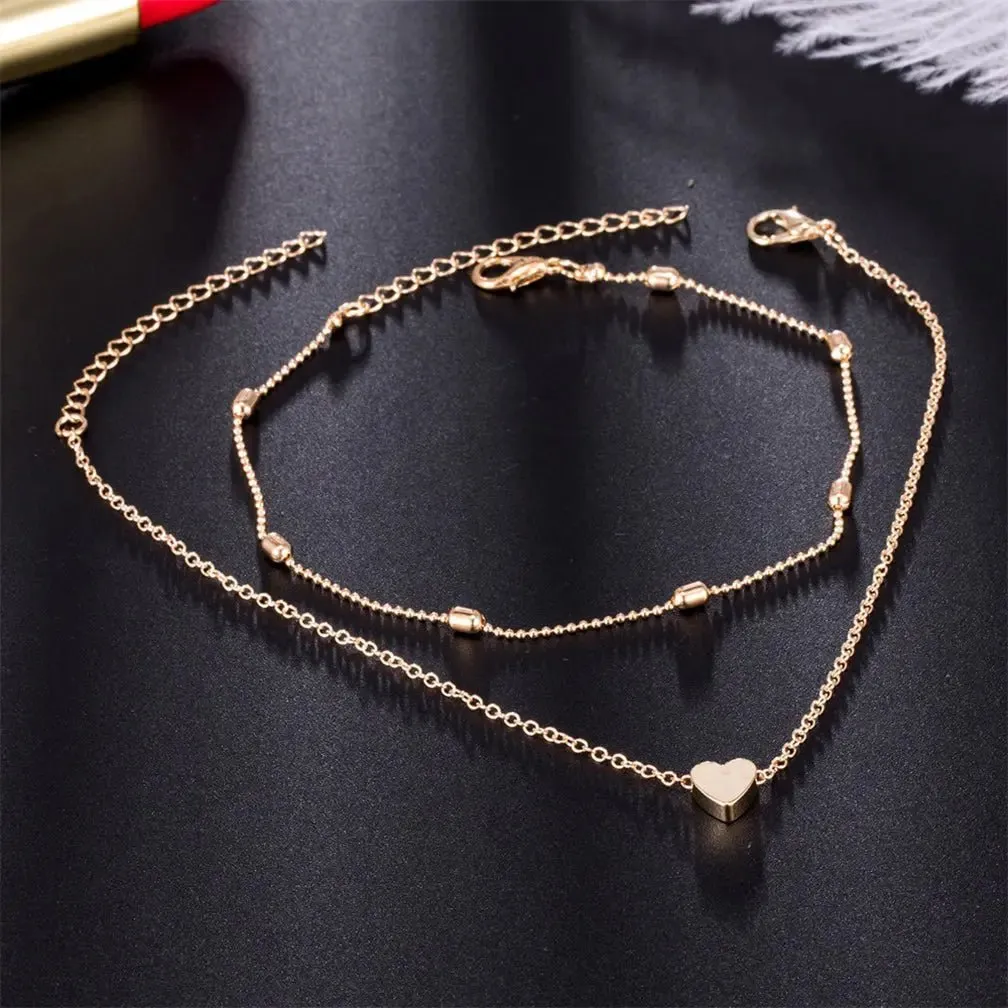 14k Gold Plated Layered Anklets Set