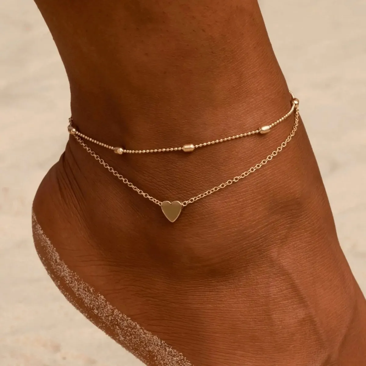 14k Gold Plated Layered Anklets Set
