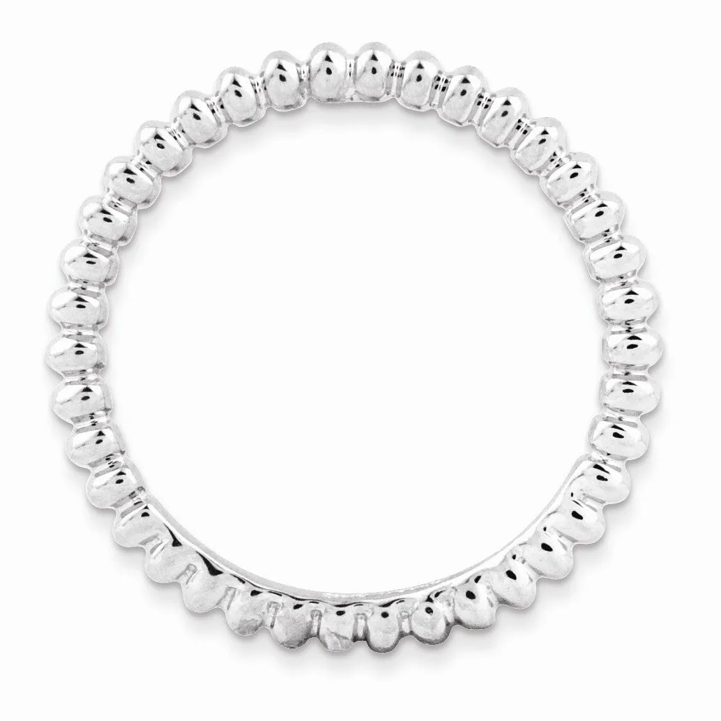 1.5mm Rhodium Plated Sterling Silver Stackable Beaded Band