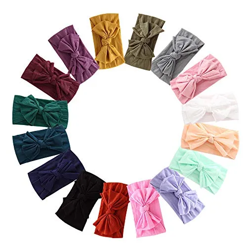 16PCS Baby Nylon Headbands Hairbands Hair Bow Elastics for Baby Girls Newborn Infant Toddlers Kids