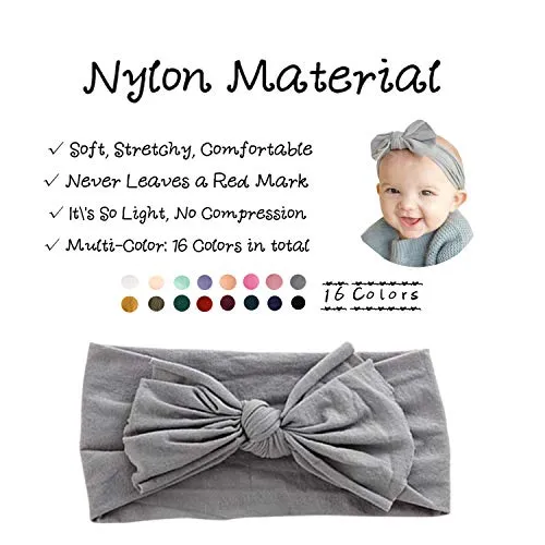 16PCS Baby Nylon Headbands Hairbands Hair Bow Elastics for Baby Girls Newborn Infant Toddlers Kids