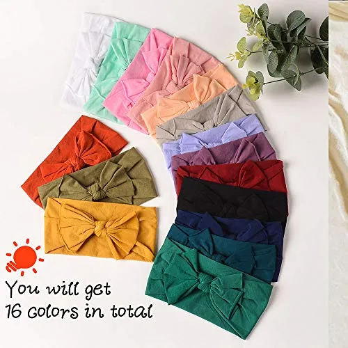 16PCS Baby Nylon Headbands Hairbands Hair Bow Elastics for Baby Girls Newborn Infant Toddlers Kids
