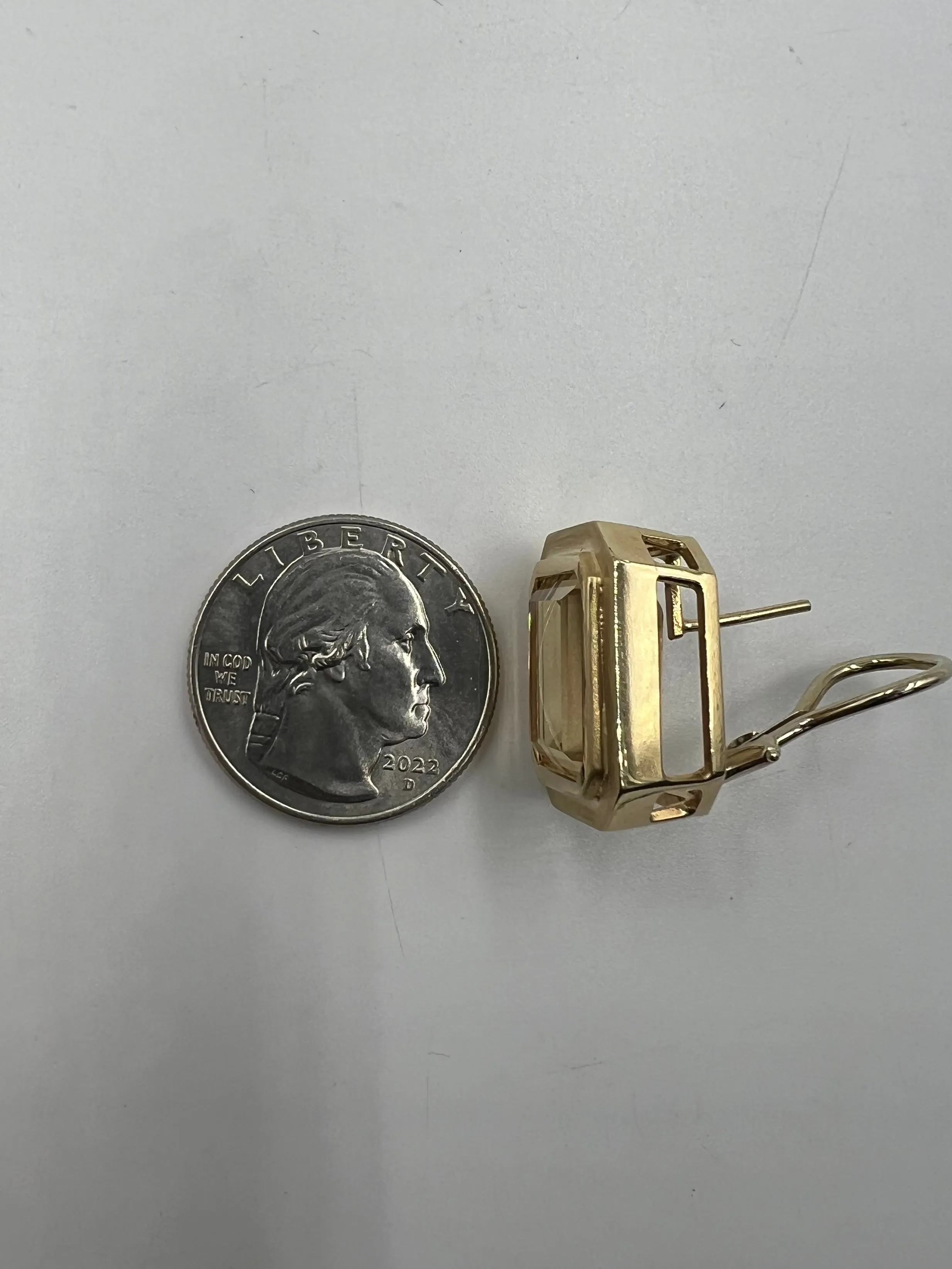 1970s Emerald Cut Citrine 14k Yellow Gold Clip And Post Earrings