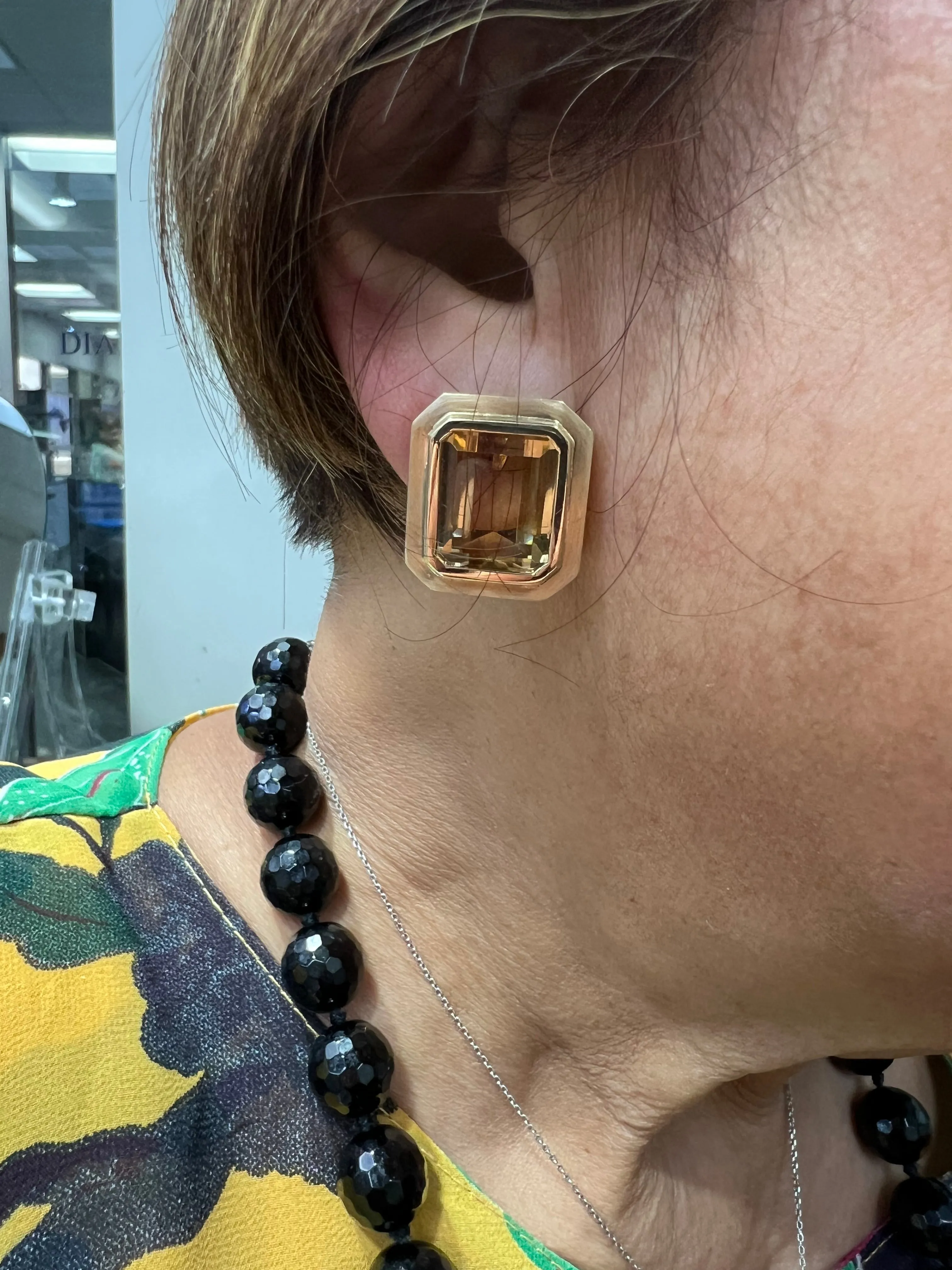 1970s Emerald Cut Citrine 14k Yellow Gold Clip And Post Earrings