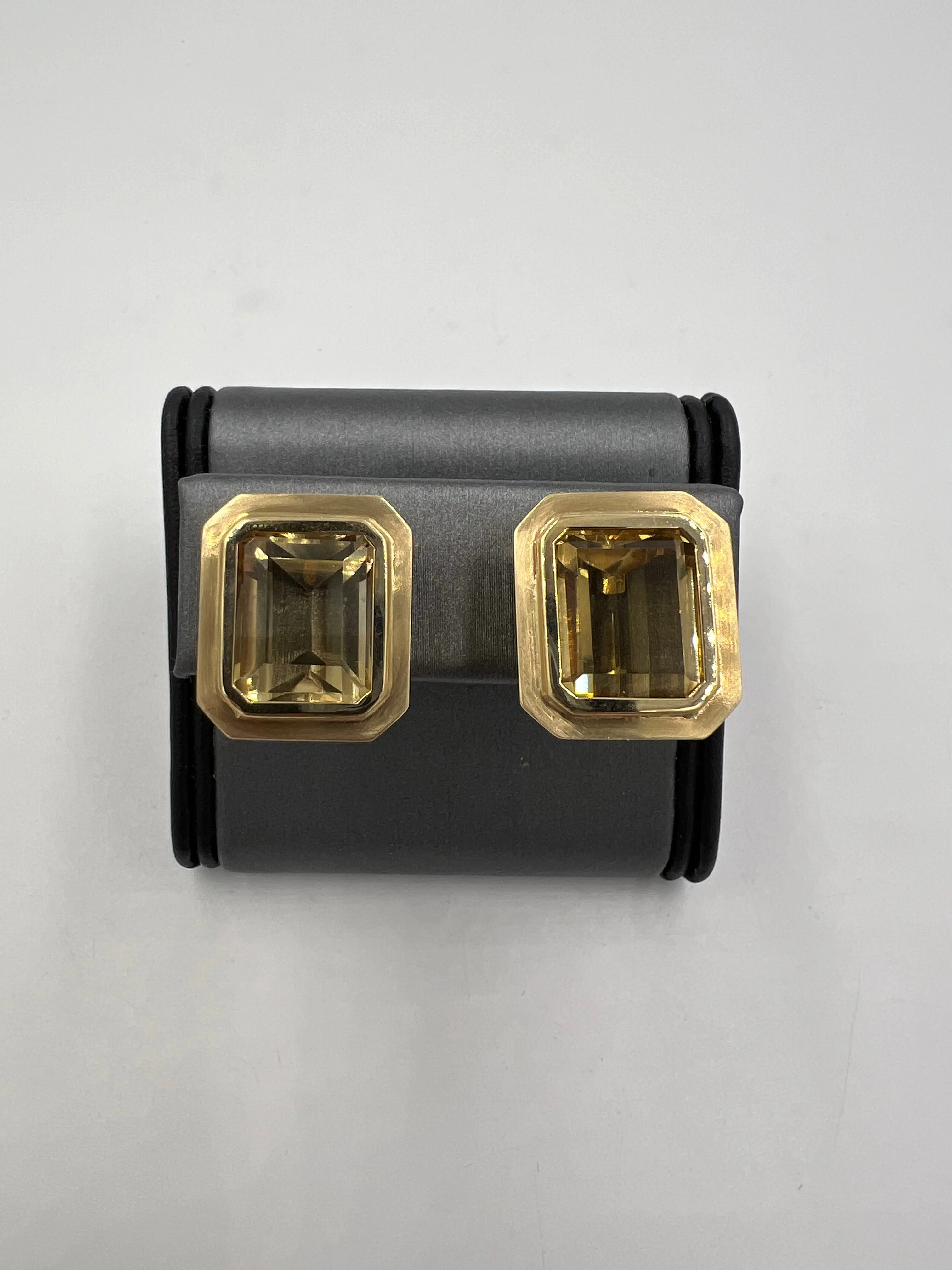 1970s Emerald Cut Citrine 14k Yellow Gold Clip And Post Earrings