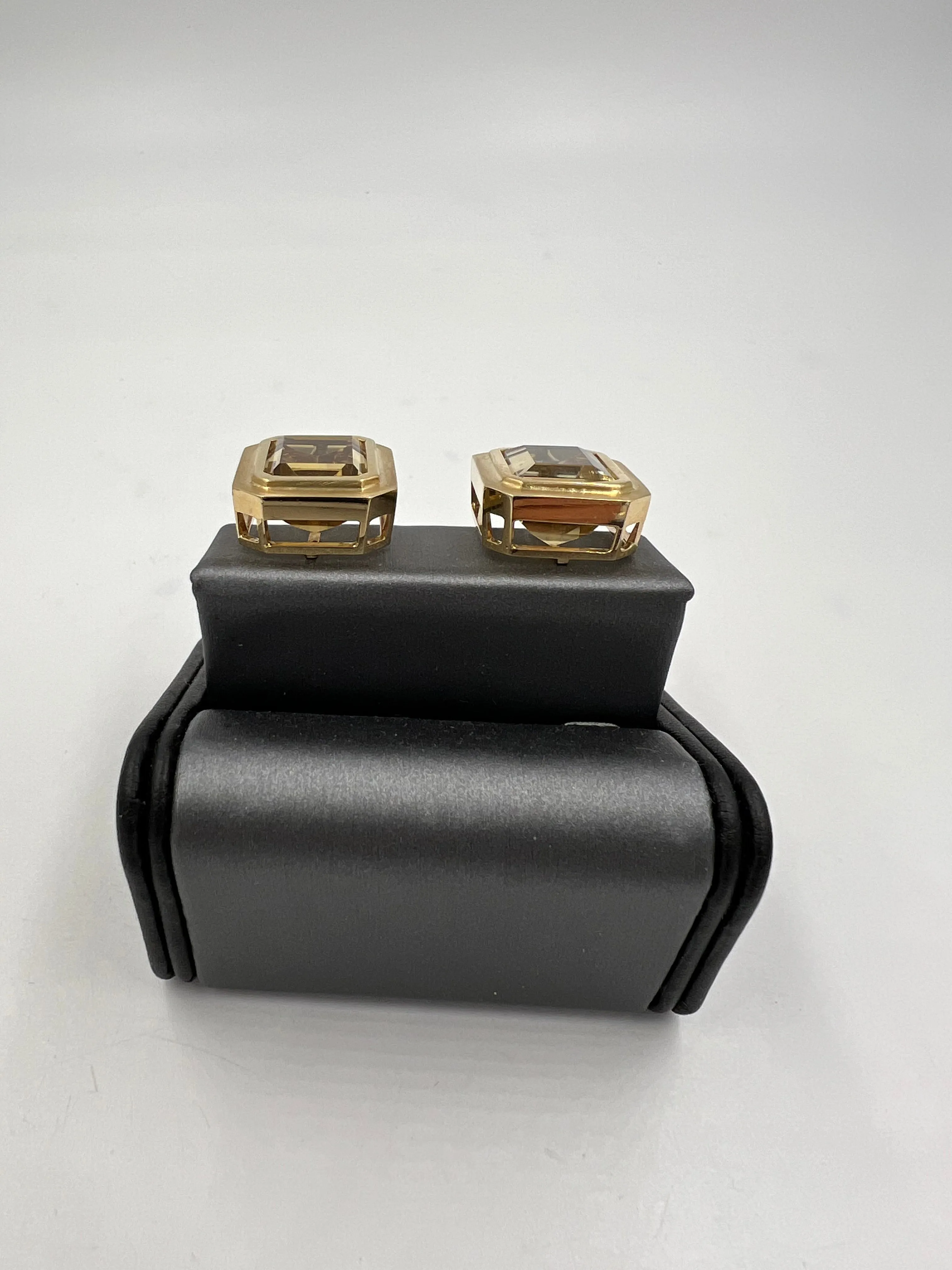 1970s Emerald Cut Citrine 14k Yellow Gold Clip And Post Earrings