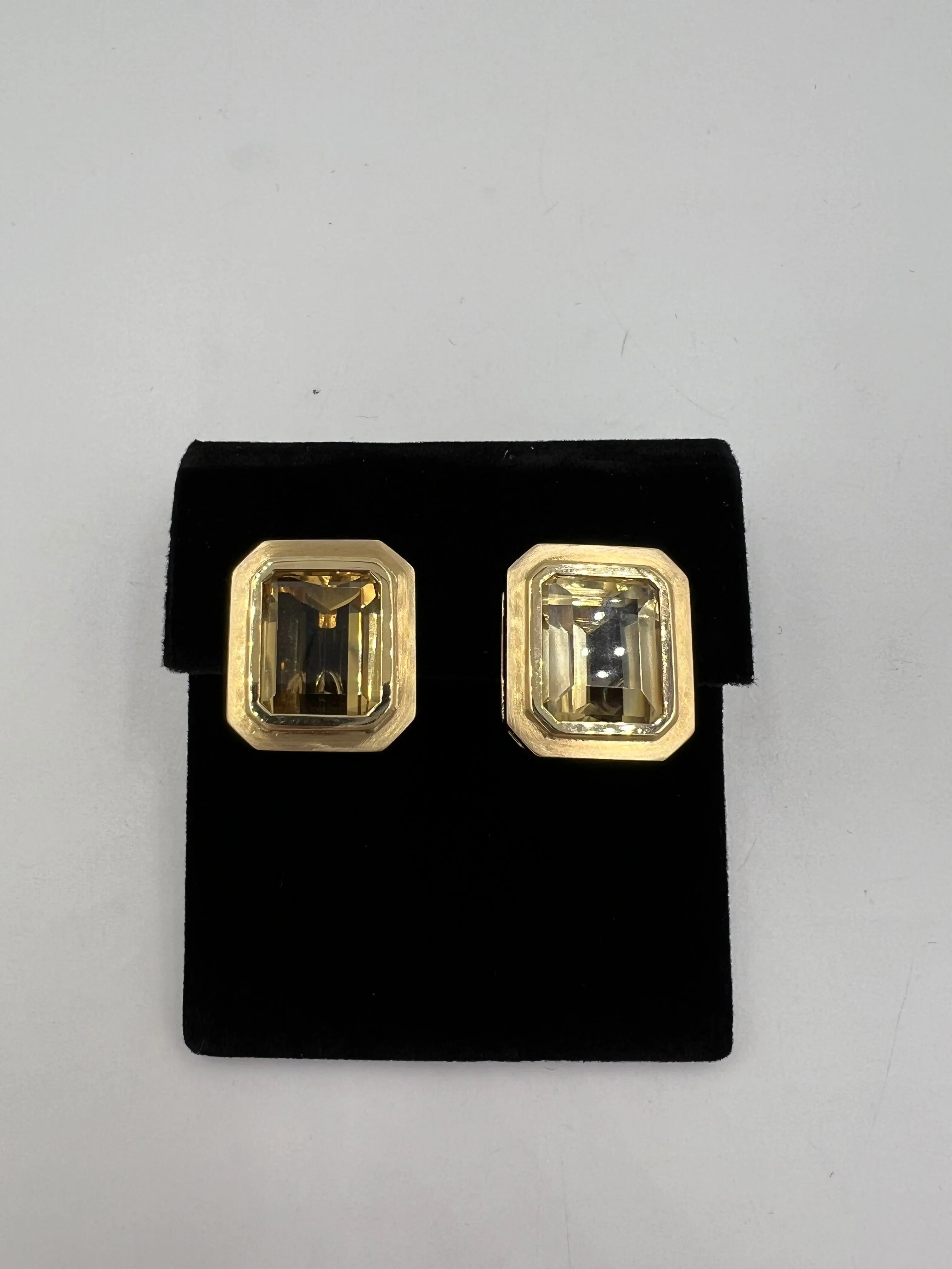 1970s Emerald Cut Citrine 14k Yellow Gold Clip And Post Earrings