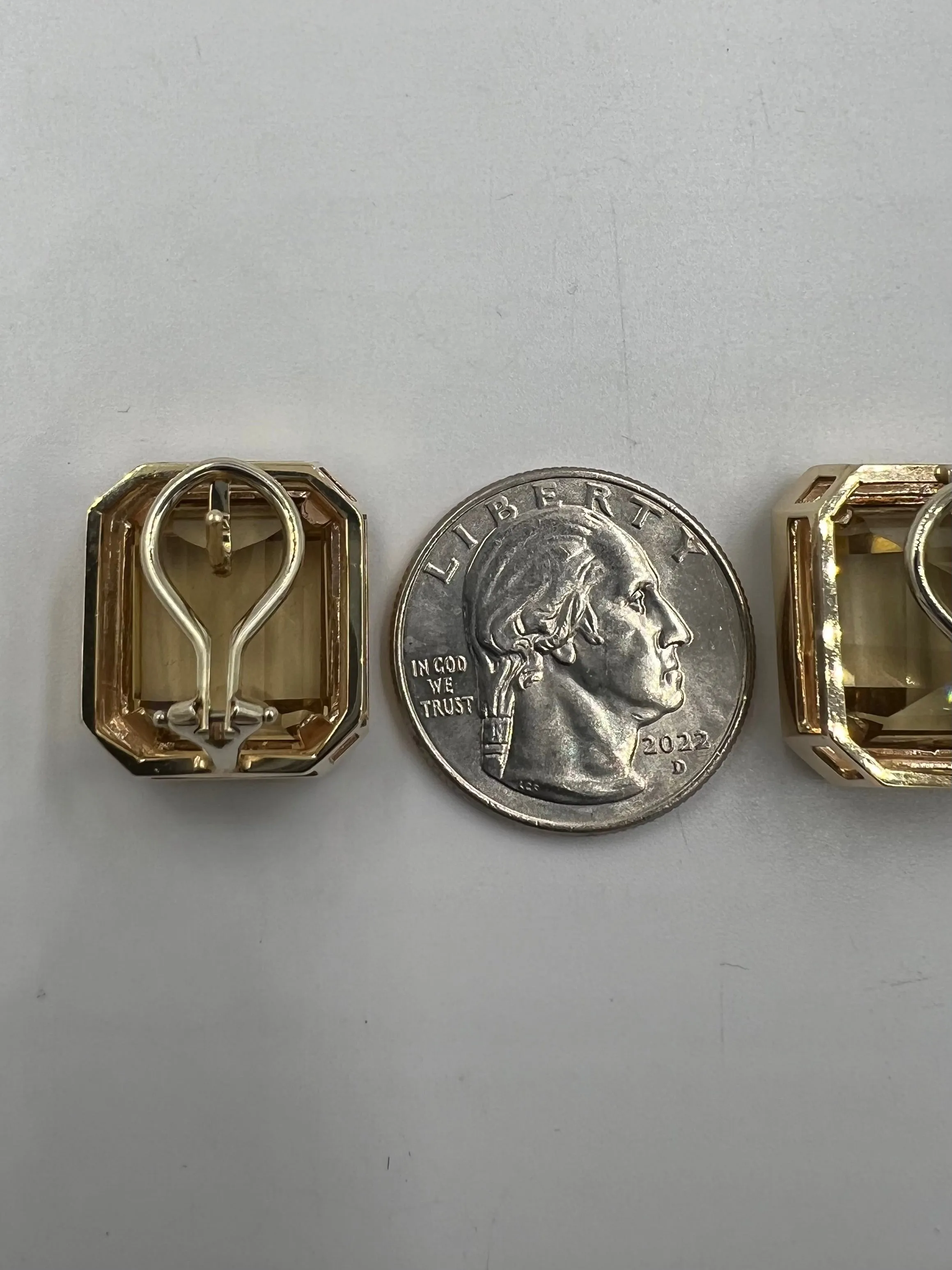 1970s Emerald Cut Citrine 14k Yellow Gold Clip And Post Earrings