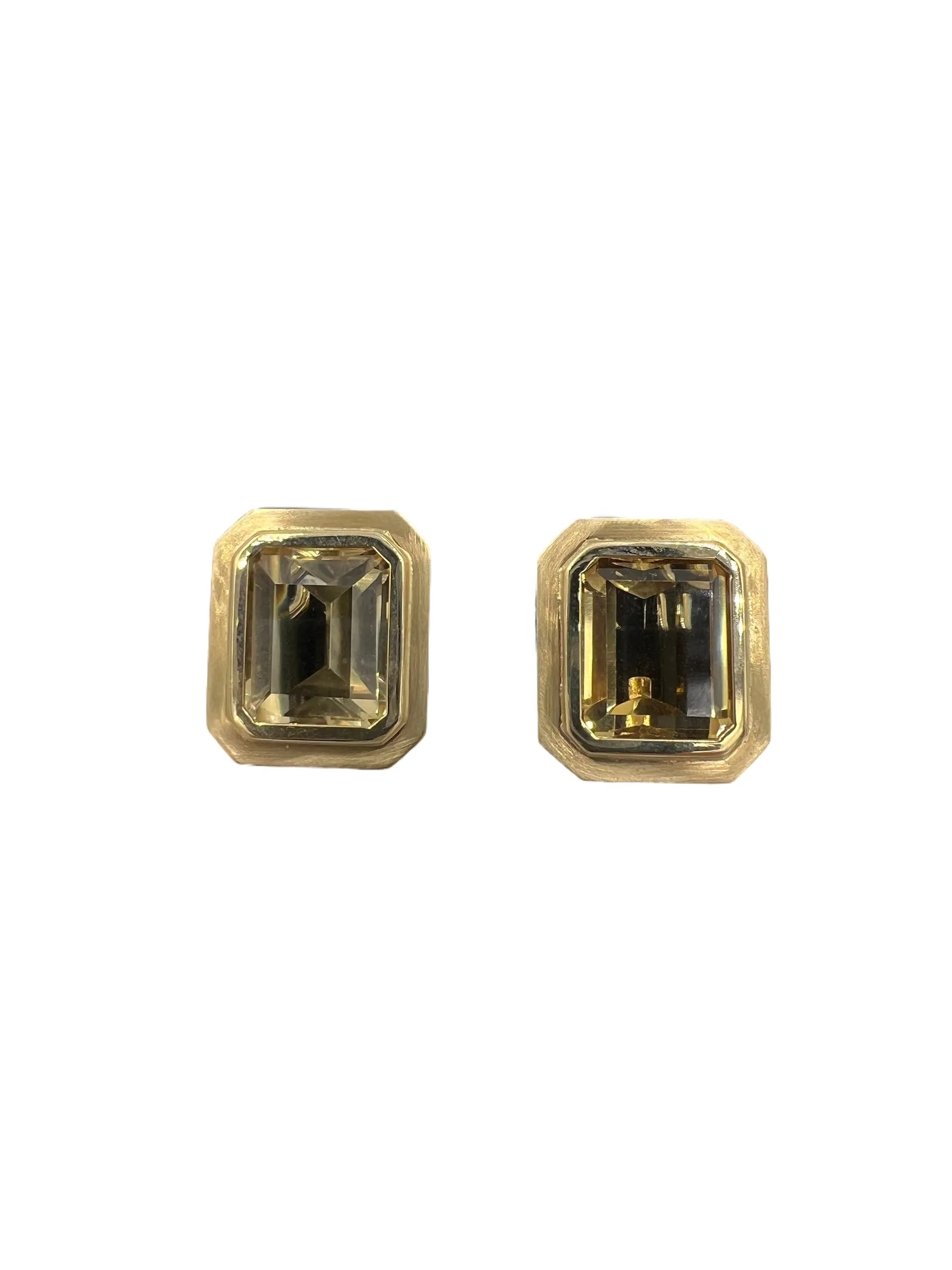 1970s Emerald Cut Citrine 14k Yellow Gold Clip And Post Earrings