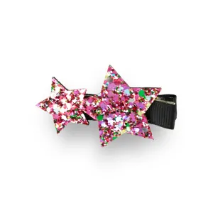 2 Glitter Star Hair Clip - Pink