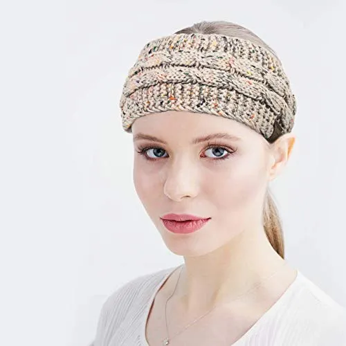 2 Pack Ear Warmer Headband Women Winter Cable Knit Headband Twist Fuzzy Fleece Lined Gifts Stocking Stuffers for Mom