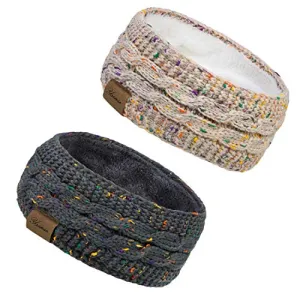 2 Pack Ear Warmer Headband Women Winter Cable Knit Headband Twist Fuzzy Fleece Lined Gifts Stocking Stuffers for Mom