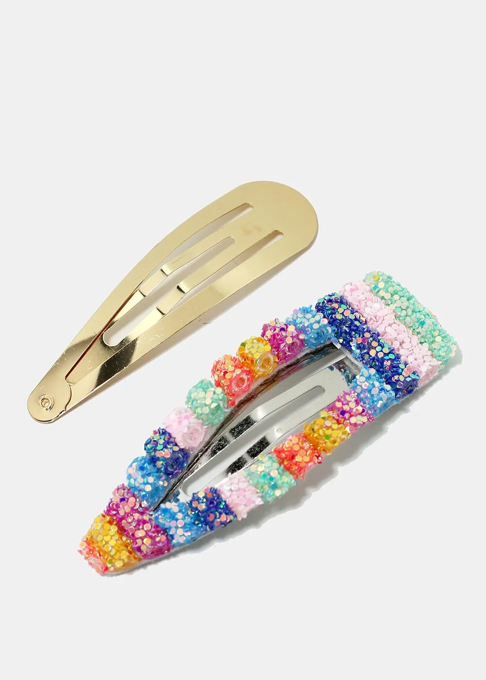 2-Piece Glittery Rainbow Snap Clips