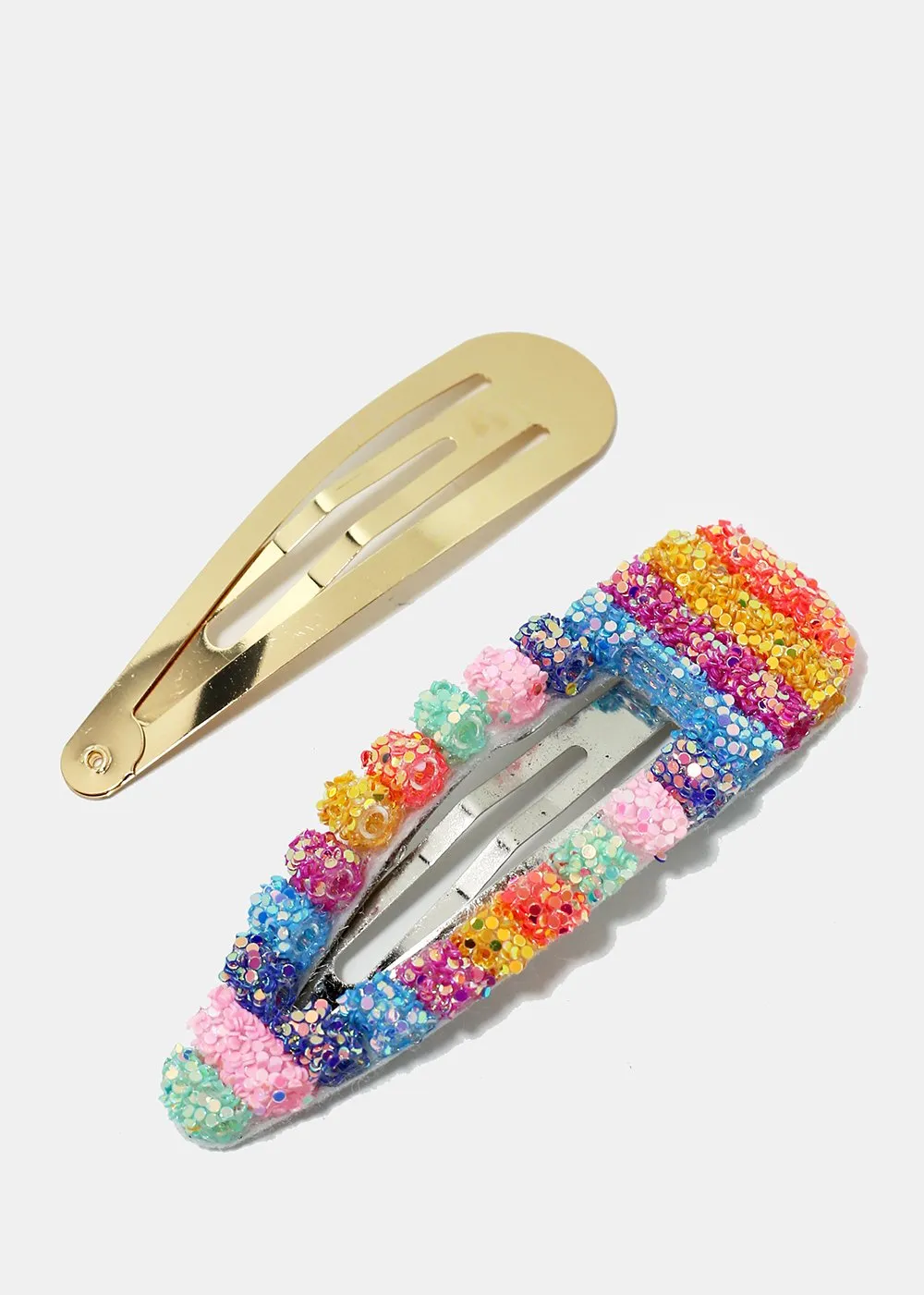 2-Piece Glittery Rainbow Snap Clips