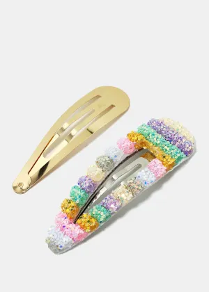 2-Piece Glittery Rainbow Snap Clips