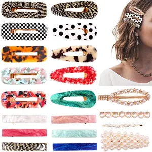 20 Pieces Acrylic Resin Hair Barrettes Gold Duckbill Totoise Clips Pearl Hair Barrettes Fashion Geometric Alligator Hair Clips for Women and Youngster Ladies Hair Accessories