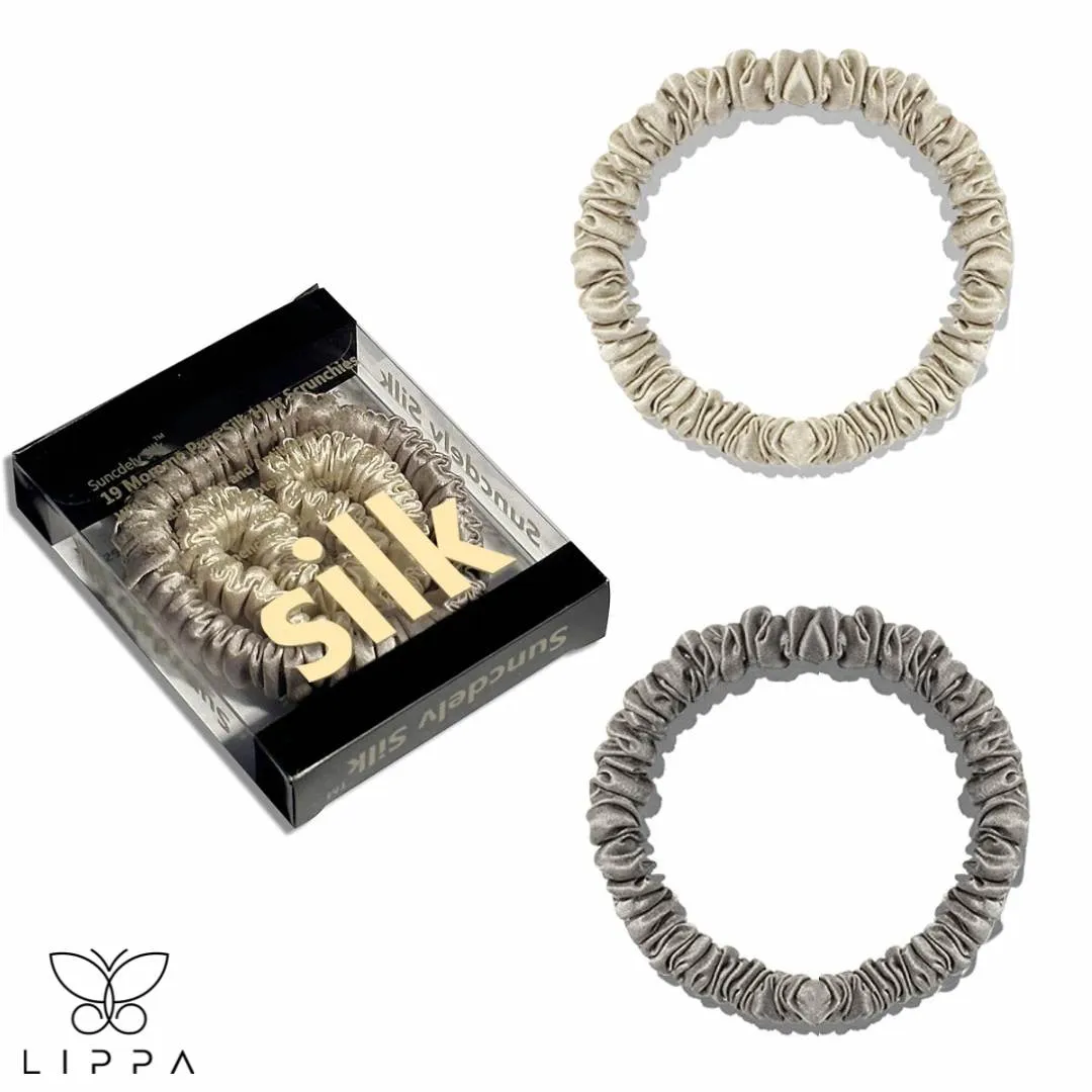 2PCS Box Natural Silk Scrunchies Set
