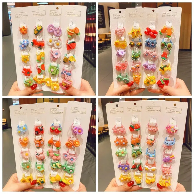 40Pcs/Set Colorful Flower Animal Girls Hairbands Sweet Fruit Elastic