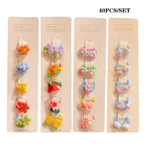 40Pcs/Set Colorful Flower Animal Girls Hairbands Sweet Fruit Elastic