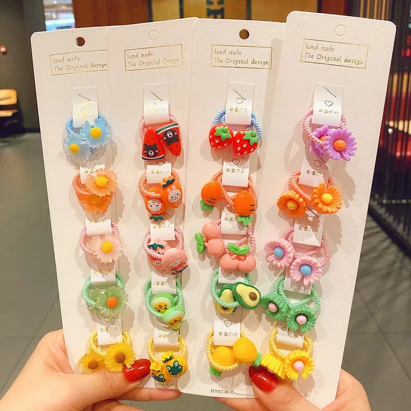 40Pcs/Set Colorful Flower Animal Girls Hairbands Sweet Fruit Elastic