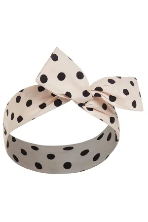50's inspired Bow Tie headband in Beige and White Dots