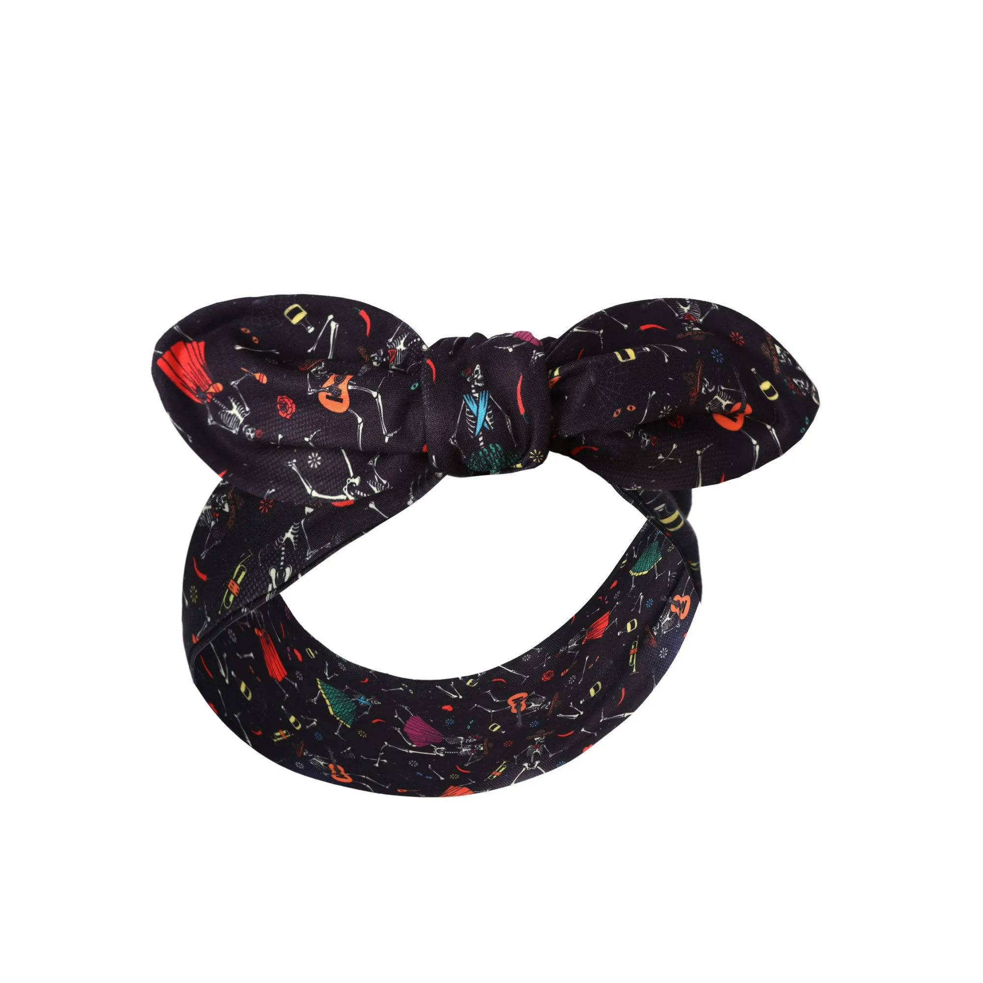 50's Inspired Quirky Headband in Black Mexican Dancing Skeleton Print