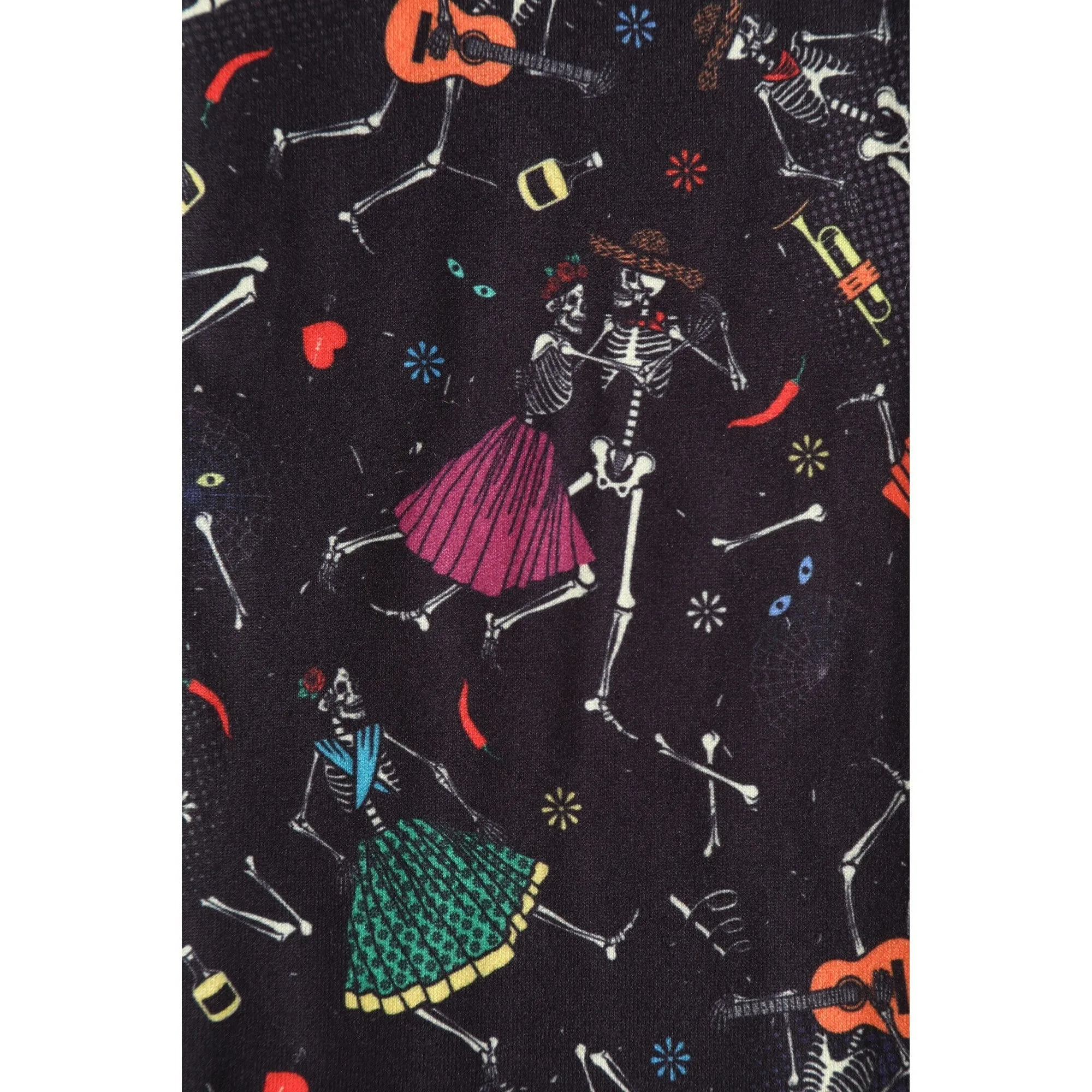 50's Inspired Quirky Headband in Black Mexican Dancing Skeleton Print