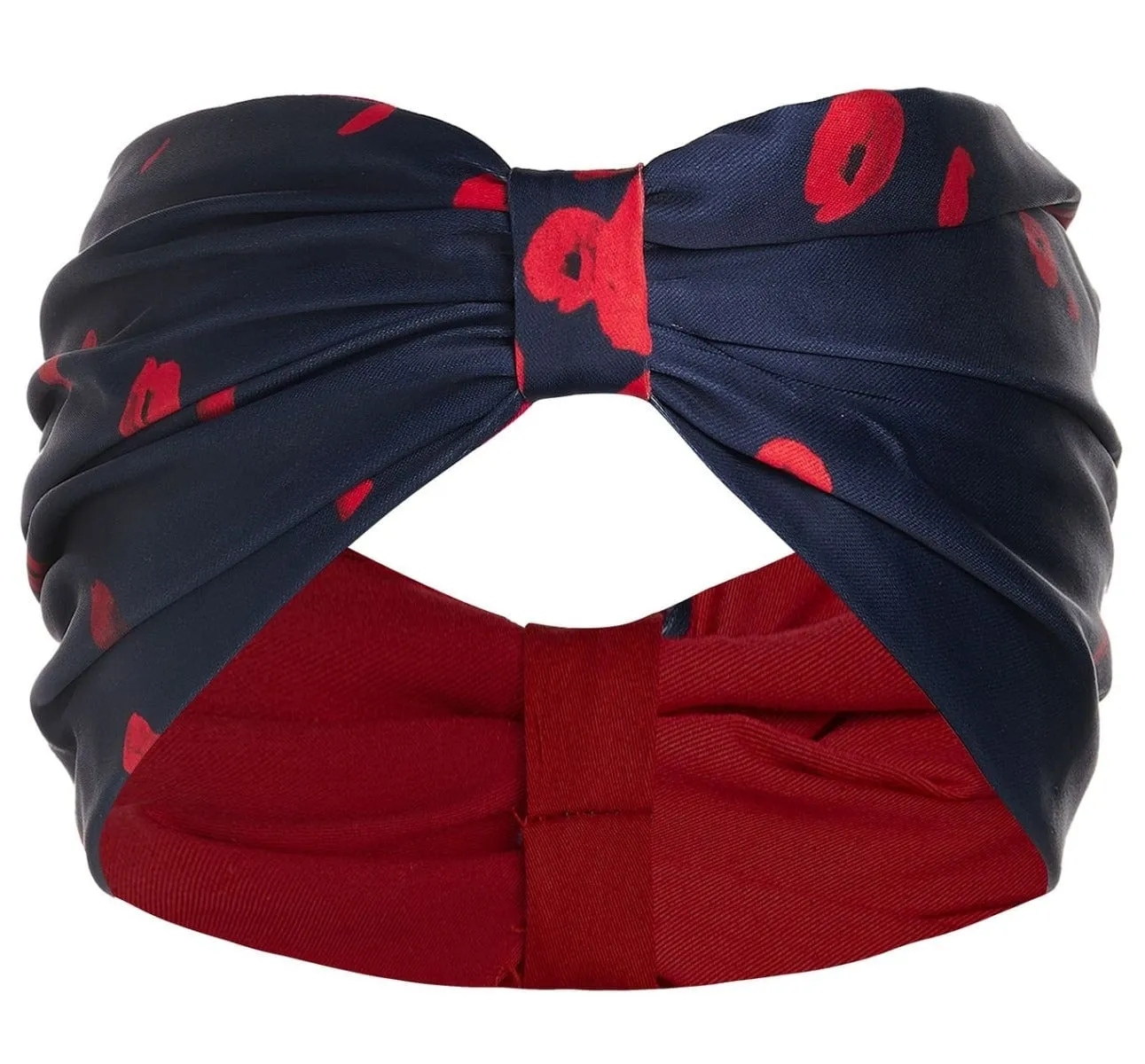 50's inspired Turban  headband in Navy Blue with Poppies
