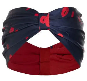 50's inspired Turban  headband in Navy Blue with Poppies