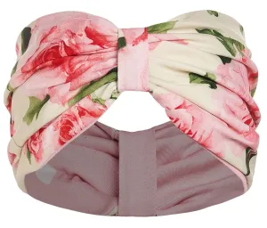 50's inspired Turban  headband in White with Pink Roses