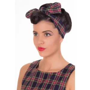 50's Inspired Vintage Chequered Headband - Navy Blue