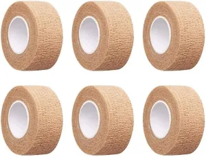 6 Pieces 1 Inch Wide Skin Colour Elastic Self- Adhesive Bandage Finger Tape,Wrap Bandages, for Wrist and Ankle Sprains & Swelling