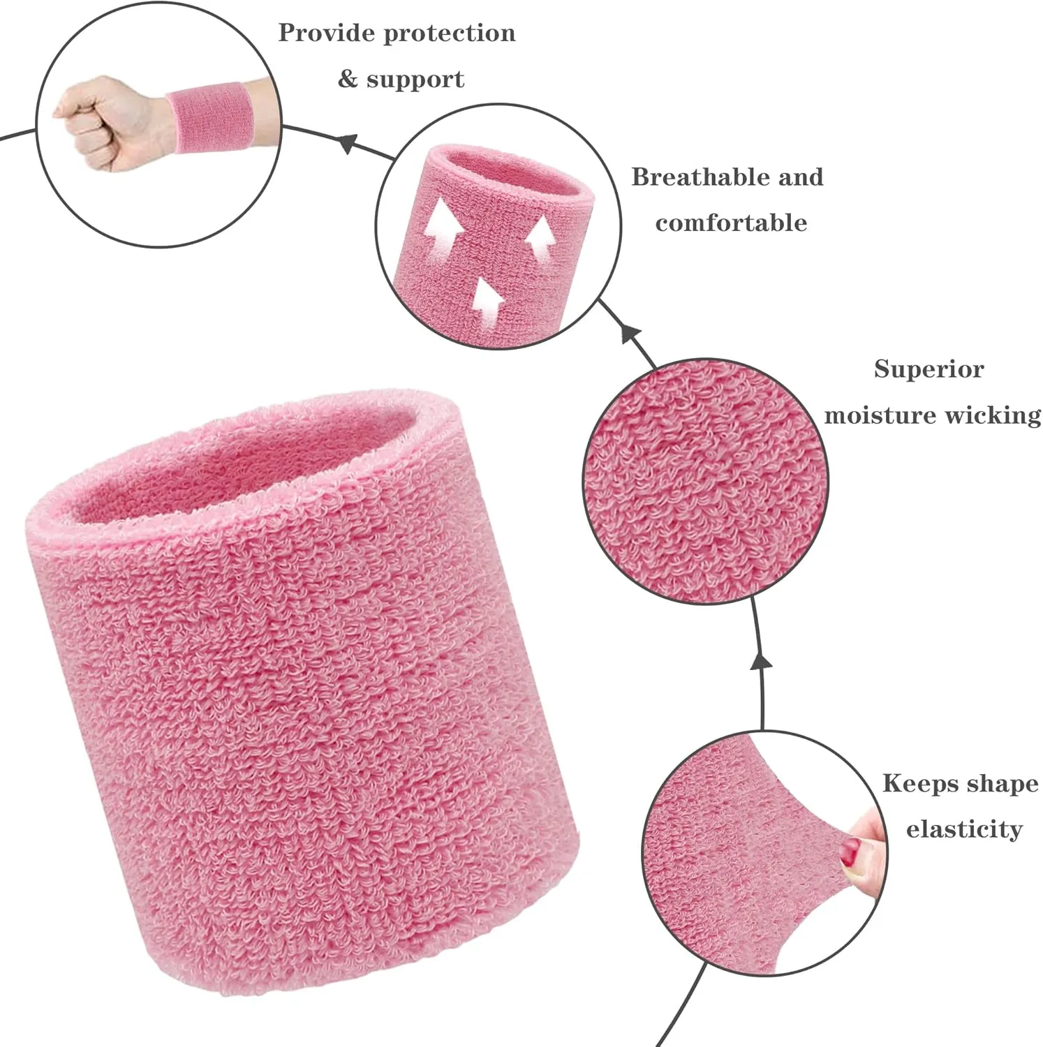 8 Pack Wrist Sweatbands Tennis Wrist Bands Absorbent Sweat Band for Men and Women, Breathable Cotton Sweatbands for Working Out, Football, Basketball, Running Athletic Sports