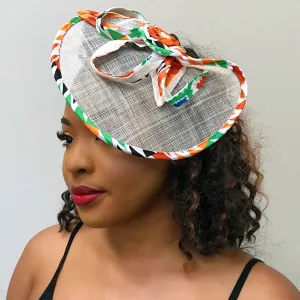 African Print Fascinator Hair Clip Hat - White / Blue / Orange / Green