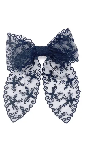 Amara Black Oversized Floral Lace Hair Bow Clip