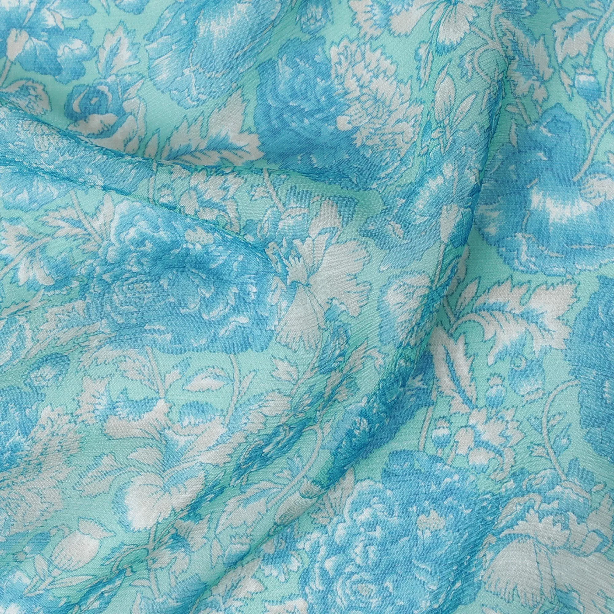Aquatic Serenity Silk Chiffon Fabric - Refreshing Floral Print, 110cm Wide - Buy Online for Cool Elegance-D18174