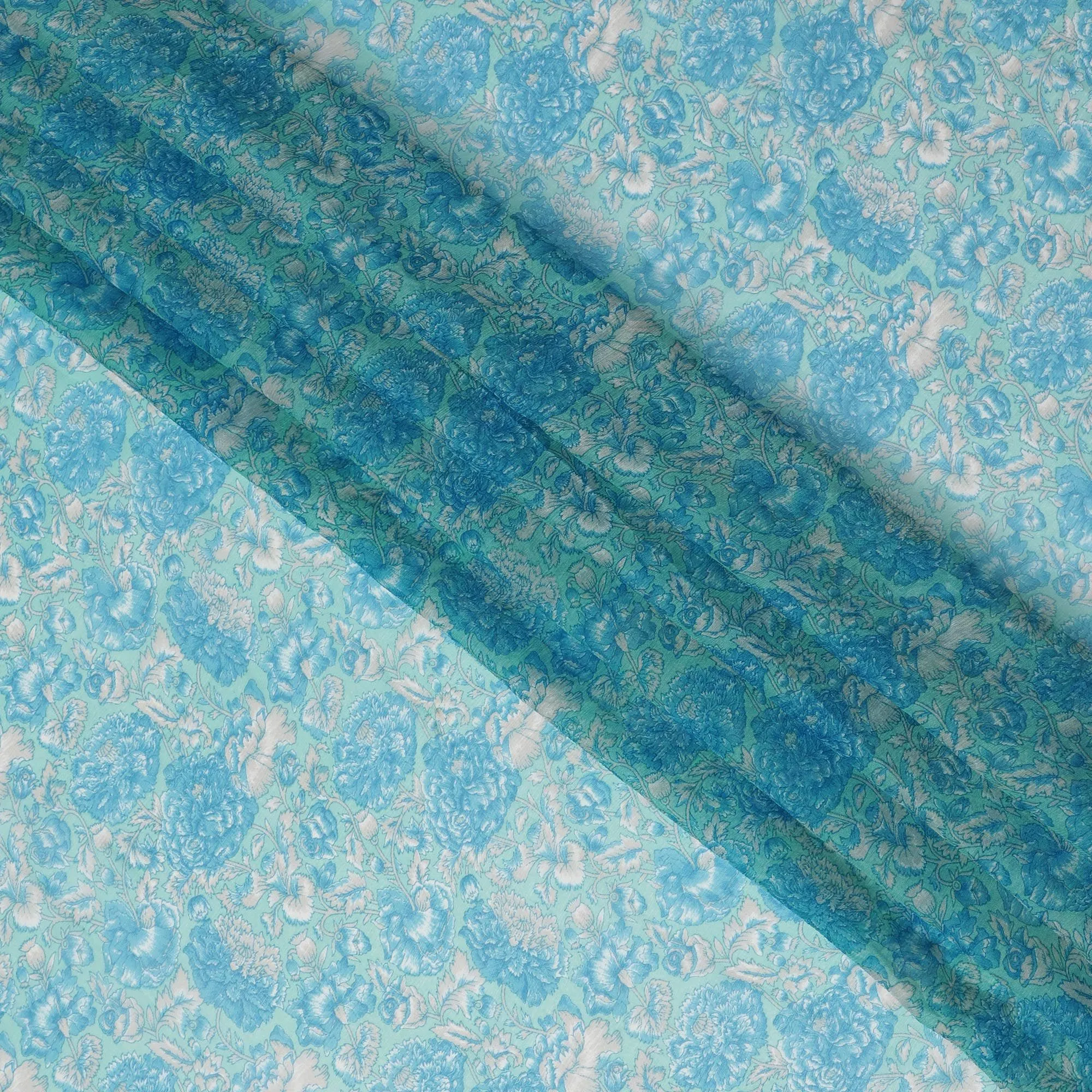 Aquatic Serenity Silk Chiffon Fabric - Refreshing Floral Print, 110cm Wide - Buy Online for Cool Elegance-D18174