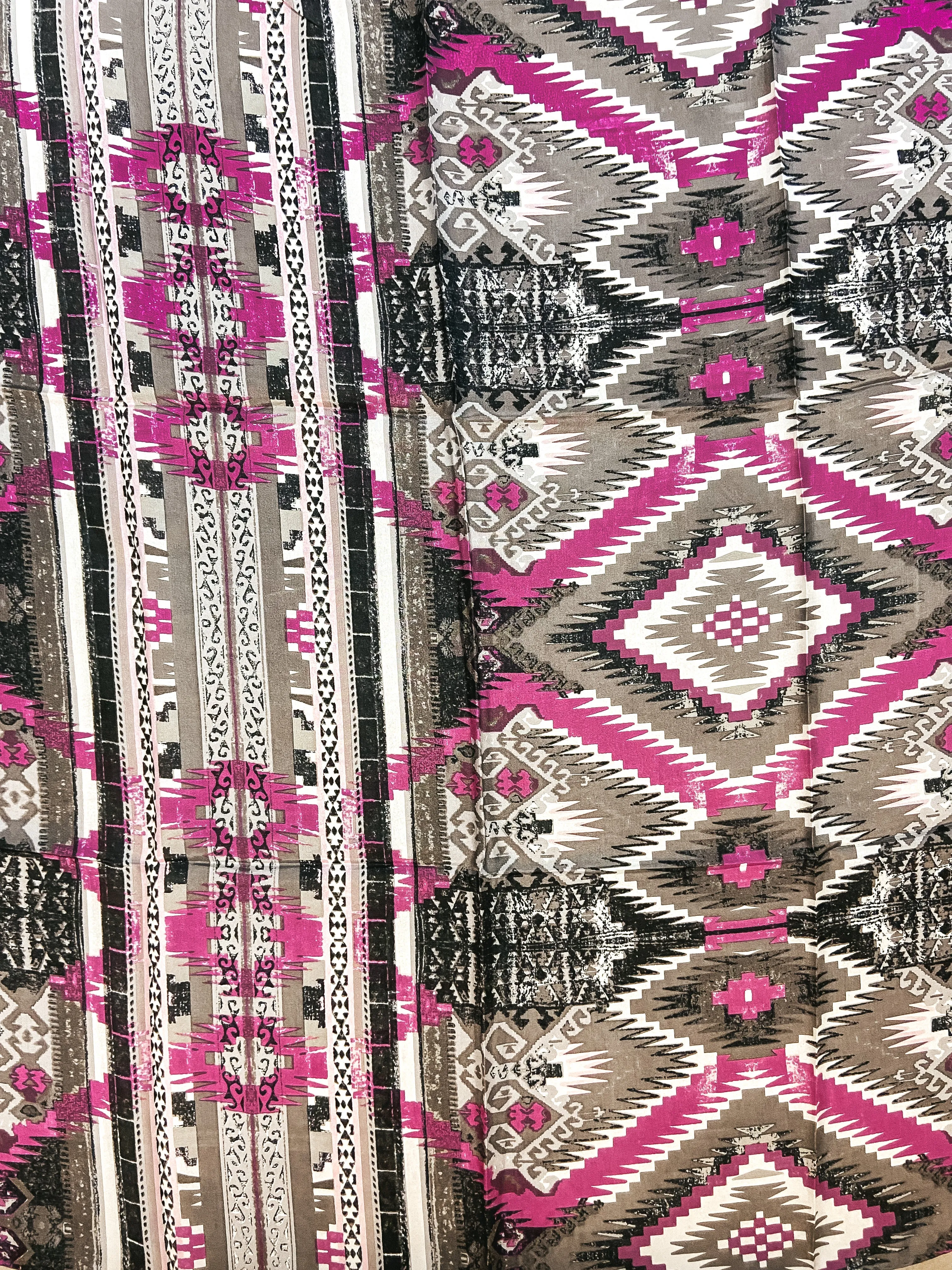 Aztec Silk Wild Rag in Silver and Pink