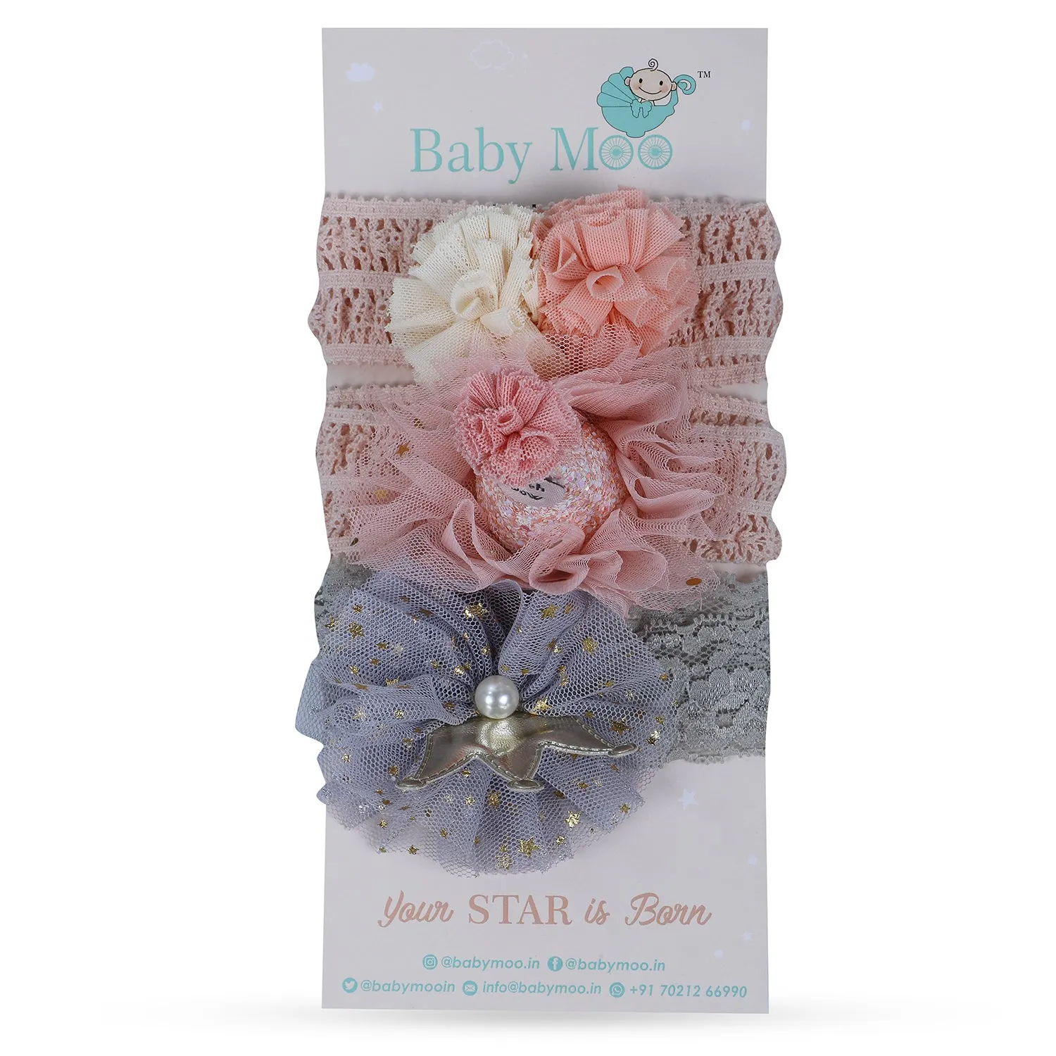 Baby Moo Princess Crown Headband Set of 3 - Pink