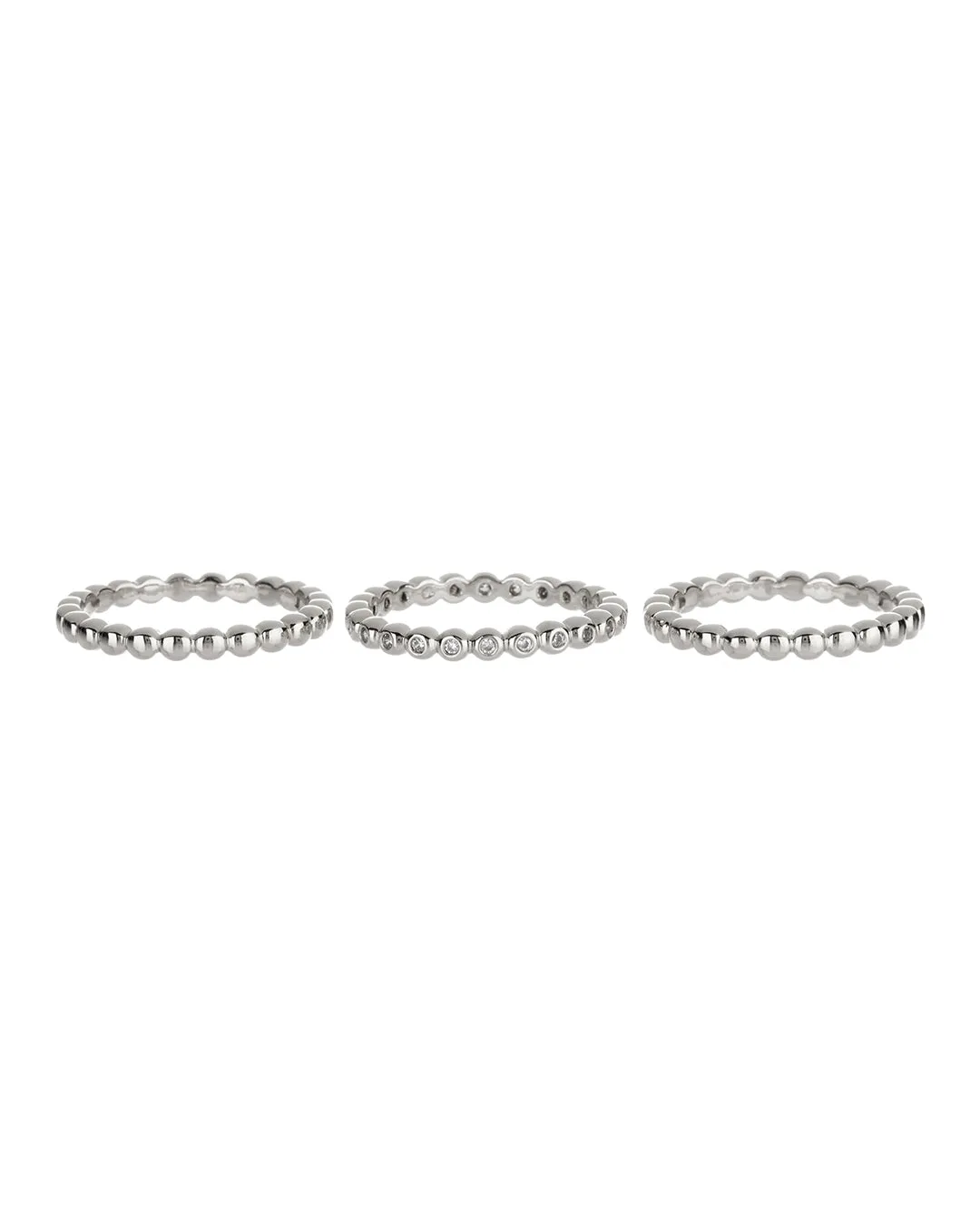 Beaded Diamonte Ring Set- Silver