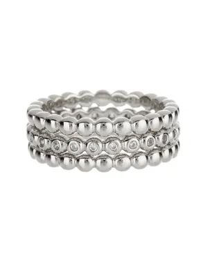 Beaded Diamonte Ring Set- Silver