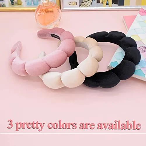 BEGOOD Spa Headband for Washing Face Skincare Headbands Sponge Makeup Headband Terry Towel Cloth Hairband Bubble Head Band Puffy Headwear Hair Accessory (Beige)